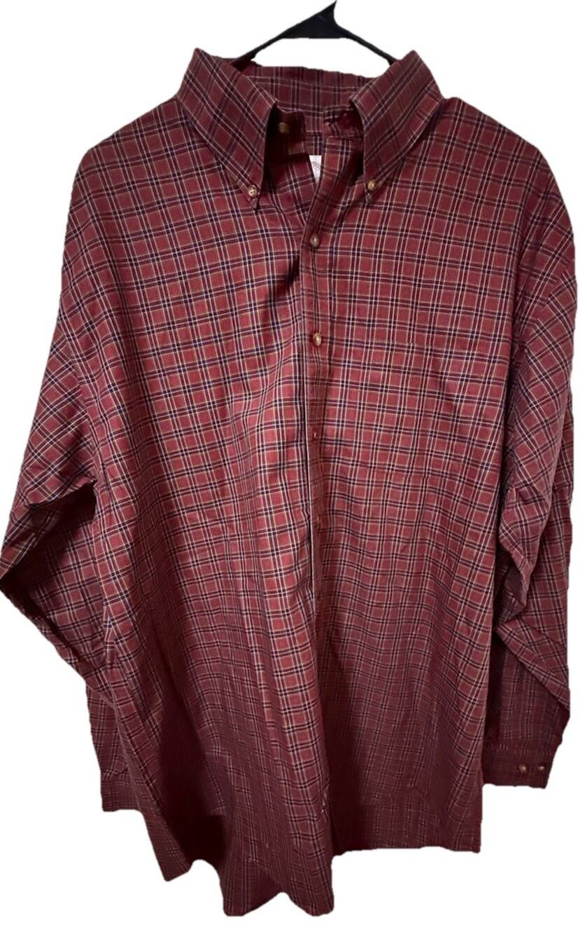 BROOKS BROTHERS Men’s Oxford Button Down Long Sleeve Red Plaid Christmas Size L